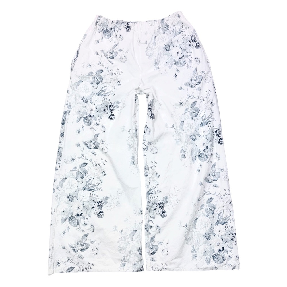 Womens Floral Wide Leg Pants Blue White Toile‎ Print Elastic Waist Casual Small